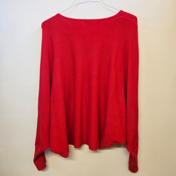 News Lady Red Wool Blend Sweater Size M Dolman Sleeves Drapey Lagenlook HiLow - Picture 3 of 8